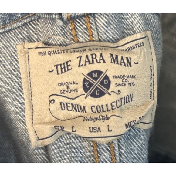 Zara Man Capri Overalls Below the knee Denim Size Large Distressed Inseam 17” - Picture 4 of 5